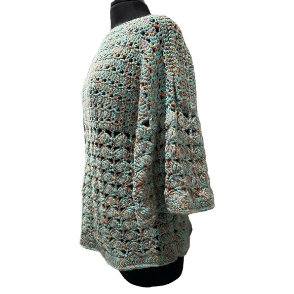 Crocheted Multicolor Boatneck Flare Sleeve Sweater - Picture 5 of 11